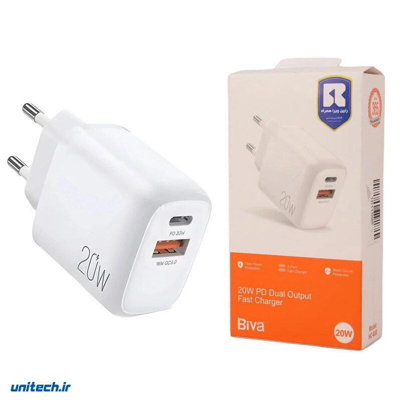 شارژر دیواری 20 وات بیوا مدل HC 020 QC3.0 PD 2.4A 1 3hnK2T